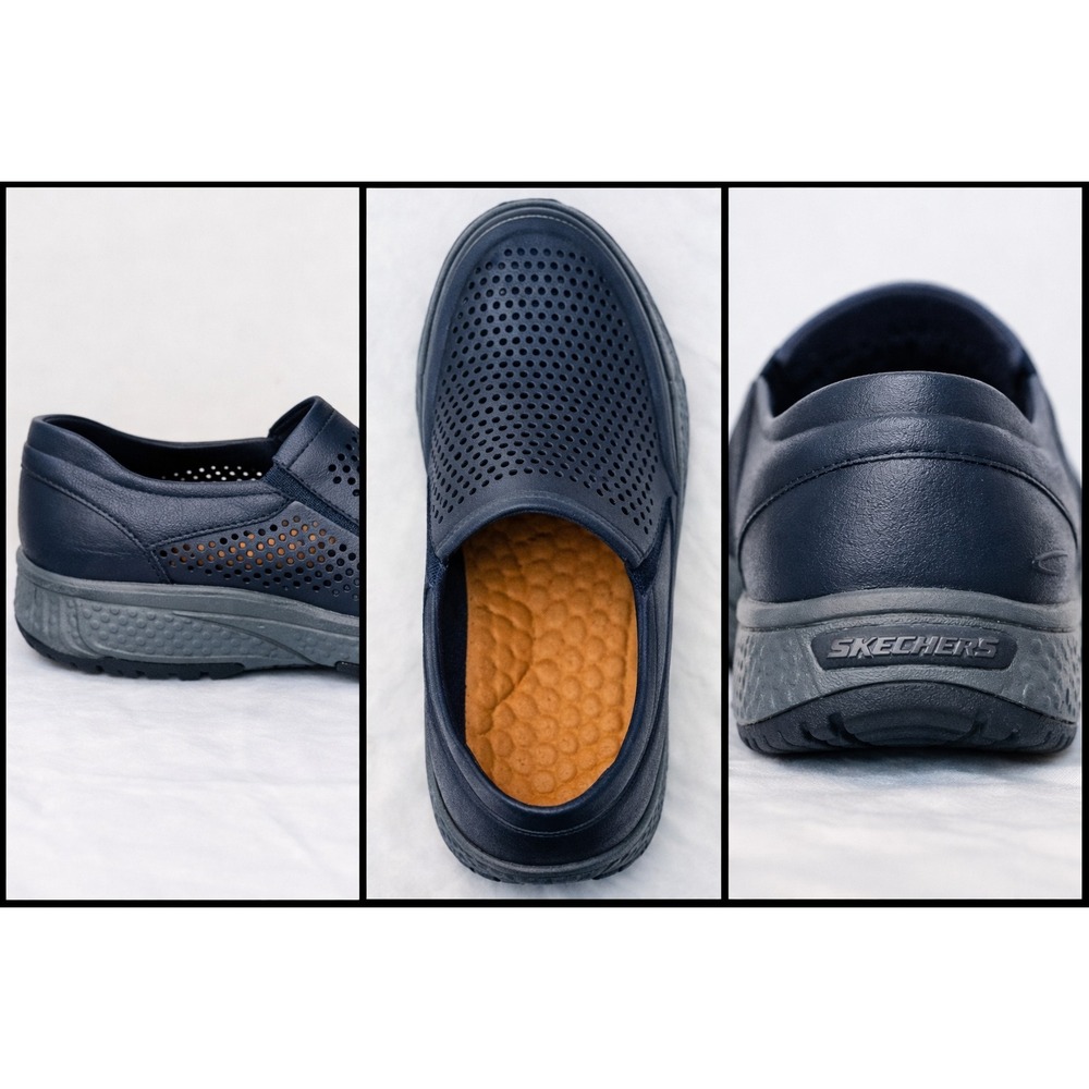 Skechers Men 13 Navy Foamies Perforated Slip-On Water Sport Comfort Beach Shoes